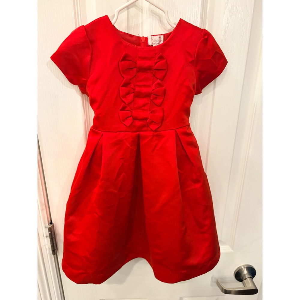 Biscotti Dress Red Satin Triple Bow Holiday Flower Girl Special Occasion 3T